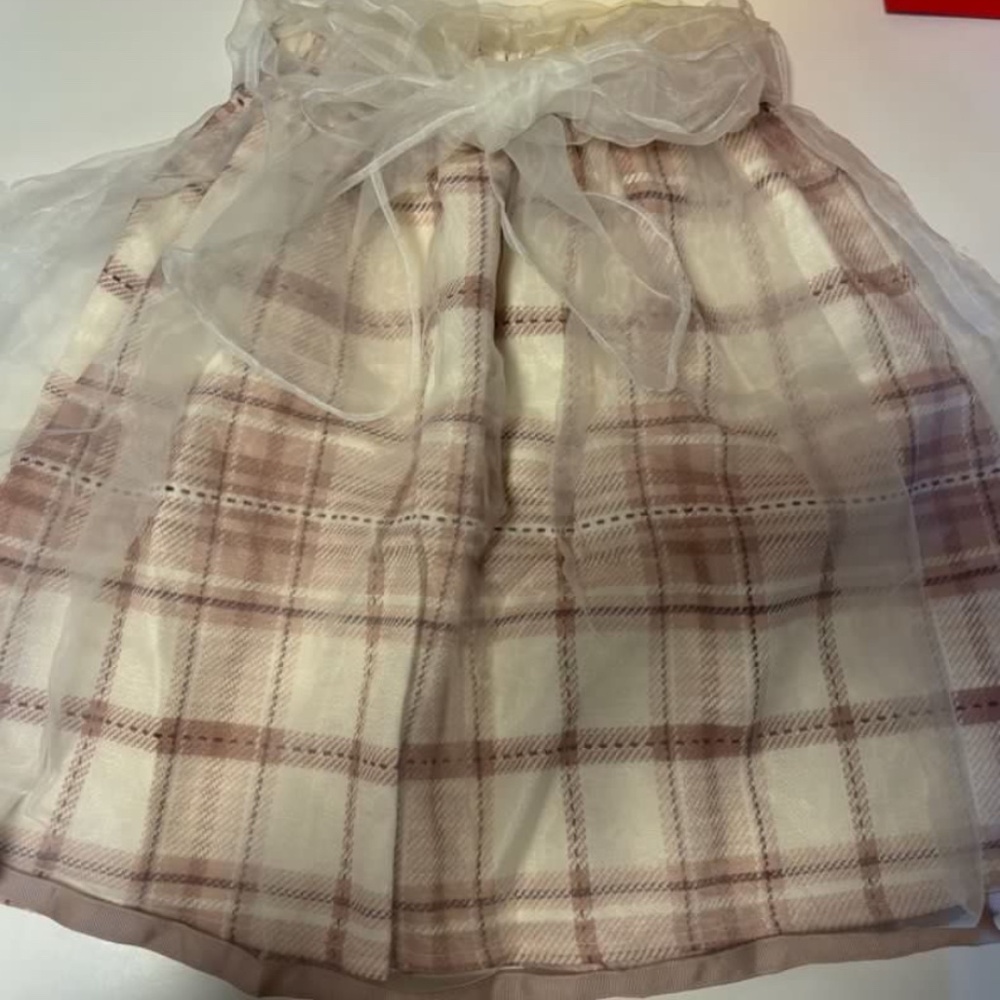 Axes Femme Light Brown and pink checked chiffon dress